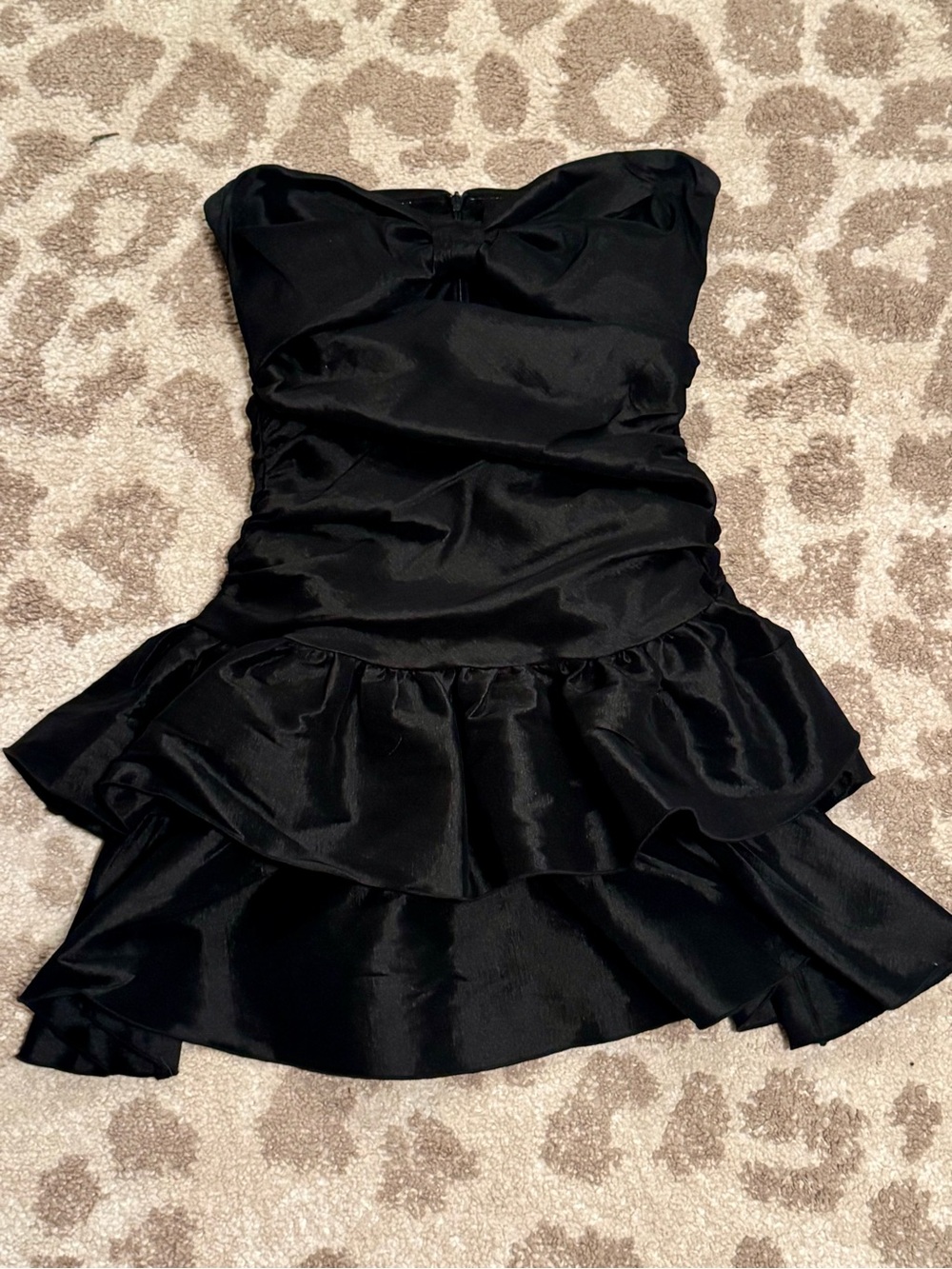 Lucy in the Sky Black Satin Strapless Sweetheart Mini Dress Ruffle Bow S